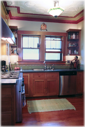An Updated Kitchen with Tin Ceiling